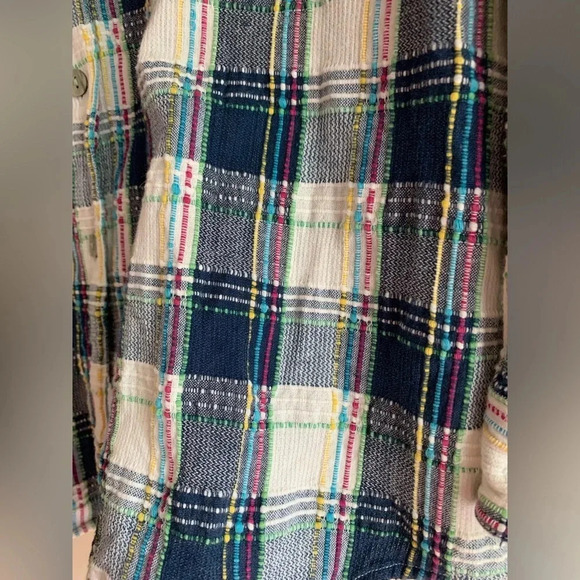 Lemon Grass Women's Textured Button Down Shirt Large Blue Pink Plaid Artsy - Picture 11 of 15